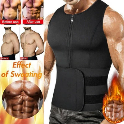 Men Sauna Suit Sweat Vest Tank Top Weight Loss Body Shaper Waist Trainer Belt US - Image 1 of 4