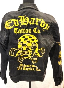 Rare! Ed Hardy Tattoo Co ~Christian Audigier Men's Black Denim Jacket SZ M~XL CA - Bild 1 von 12