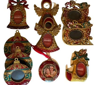 Lot Of 10 CHRISTMAS PICTURE FRAMES METAL ORN. ANGEL STOCKING BALL SLEIGH BELL - Image 1 of 4