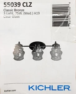 KICHLER Janiel Classic Bronze Bathroom Vanity Light Clear Glass Shade, 55039 CLZ - Picture 1 of 1