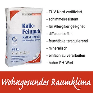 Kalk-Feinputz, Kalkputz, Filzputz - Schimmelresistent - 20 x 25 kg - Bild 1 von 3