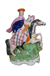 Antica statuina Staffordshire San Giorgio e Principessa a cavallo 11" - Foto 1 di 12