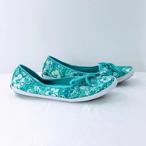 Keds Womens Slip On Sneaker Green Floral Canvas Ballet Flat Skimmer Shoe Sz 9.5 - Picture 1 of 13