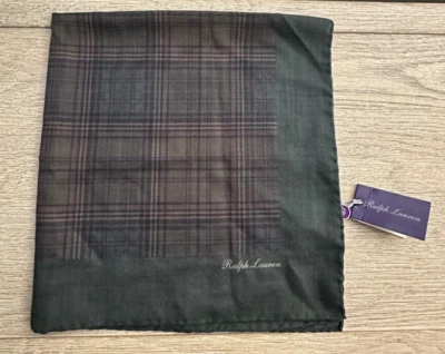 Ralph Lauren Etiqueta Púrpura Cuadrada Cachemira Seda Bufanda Verde Musgo Mezcla Italia Foto 1 de 4