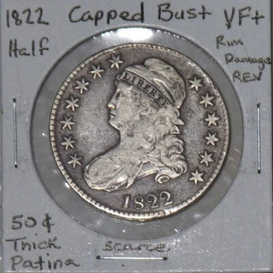 1822 Capped Bust Half Dollar VF Detail Old Tone US Mint 50 Cent Silver Coin Rare - Picture 1 of 2