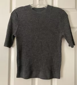 NEW Uniqlo women ribbed merino wool sweater top short sleeve heather grey size L - Picture 1 of 3