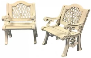Dolls House White Cast Iron & Wood Garden Chairs Miniature Garden Furniture 1:12 - Picture 1 of 9
