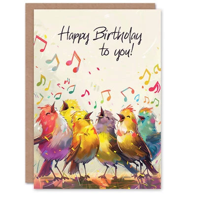 ARTERY8 Birthday Card Cheerful Singing Birds Colourful Design Greeting Card