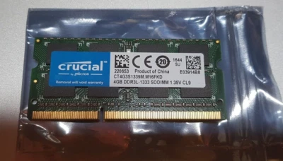CRUCIAL 4GB(1x4GB)PC3-10600 1333MHz DDR3L DDR3 RAM MEMORY LAPTOP MACBOOK APPLE - Image 1 of 3