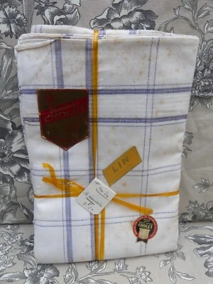 Serviette de Table ancienne 12 très grands mouchoirs de Cholet coton lin 49x49cm - Photo 1/4