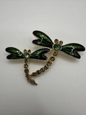Anne Klein Gold Tone & Green Dragonflies w/Champagne & Green Rhinestones - Image 1 of 4