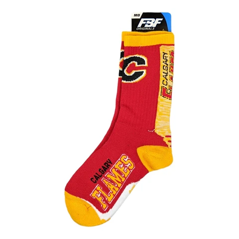 Youth For Bare Feet Calgary Flames 4-Stripe Deuce Quarter-Length Socks MD Cover
