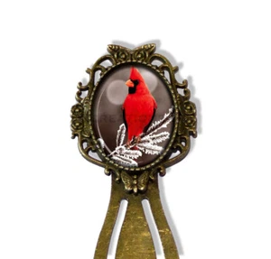 Red Cardinal Bird Watching Handmade Bookmark Book Lovers Metal Glass  - Picture 1 of 4