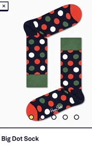 Happy Socks Men’s Crew 8-12 Organic Cotton Navy Red, White & Green. Polka Dots - Picture 1 of 8