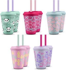 Kids Plastic Reusable Color Changing Cups with Twist on Splash-Proof Lids and St - Picture 1 of 12