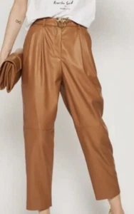 Pinko Women's Raphaela Brown Bird Belt  Trousers Size US 8 Faux Leather - Picture 1 of 6