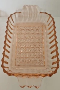 2 Pink Depression Glass Trinket Trays 6" X 4.5" Each Diamond Cut Bottom 2 Handle - Picture 1 of 4