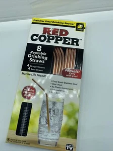 Red Copper Straws — Reusable Stainless Steel Straws — Set of 8 Reusable Straws ! - Picture 1 of 2