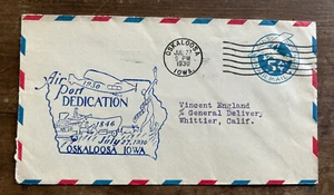 CUBIERTA DE EE. UU. OSKALOOSA IOWA DEDICACIÓN AEROPUERTO CORREO AÉREO 1930 - Imagen 1 de 2