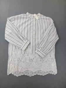 Pilcro Anthropologie Shirt Damen Medium gestreift Spitzensaum Knopfleiste Bluse - Bild 1 von 14