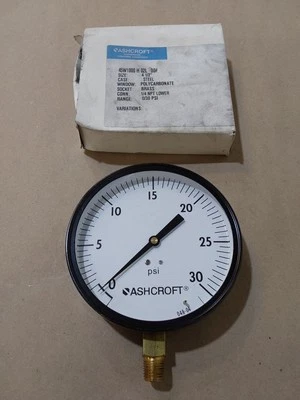 Ashcroft Pressure Gauge 4-1/2" 45W1000 H 02L 30/V-AGZ  - 30 PSI Pressure or Vac - Image 1 of 2
