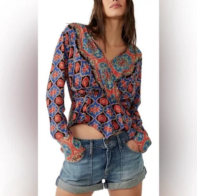 Top envolvente Free People Falling for You bohemio floral cachemira cuello en V para mujer XS Foto 1 de 4
