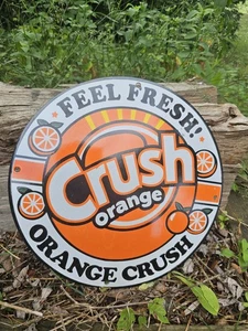 VINTAGE 1950'S ORANGE CRUSH FEEL FRESH PORCELAIN GAS STATION SODA SIGN ,COKE - Picture 1 of 4