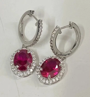 10.65Ct Oval Cut Natural Red Ruby Diamond Earring Stud 18K Solid White Gold - Image 1 of 4