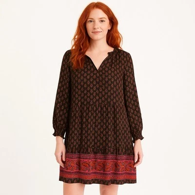 Boho Resort Dress – Modest, Long Sleeve, Knee-Length, BeachLunchLounge, Size L - Image 1 of 4