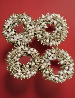 Anillos de servilleta elásticos con cuentas transparentes y perlas sintéticas blancas de 4 quilates magníficos decoración elegante Foto 1 de 4