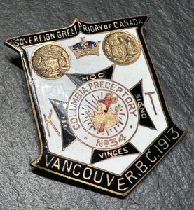 VANCOUVER CANADA COLUMBIA PRECEPTORY KNIGHTS TEMPLAR PIN BADGE MEDAL H931 - Picture 1 of 9