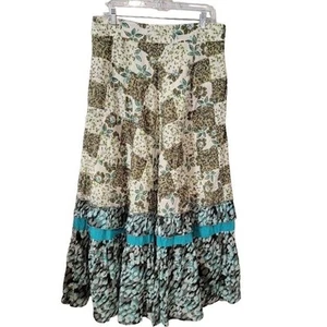 Anthropologie Maxi Skirt XL Floral Turquoise Brown Zip Lined Lightweight NEW - Picture 1 of 13