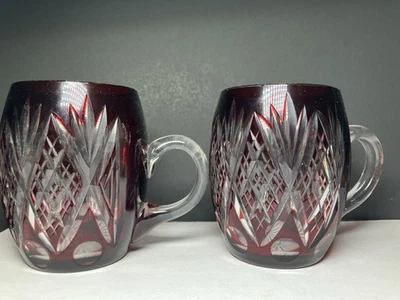 Geri Sendaikciai crystal Bohemian Ruby Red Cut to Clear Glass Mug / Stein Set - Image 1 of 4