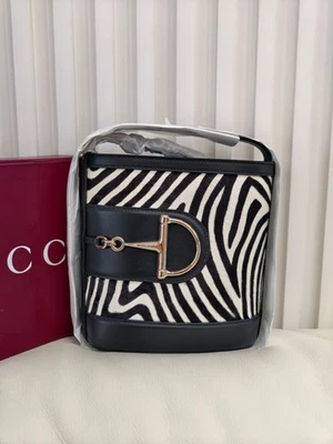 Gucci Horsebit Bucket Bag Zebra Print Leather Black White Adjustable Strap 20cm - Image 1 of 4