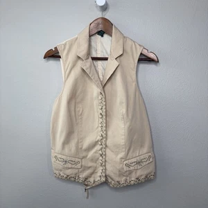 Vintage Ralph Lauren Damen L Weste beige Blumen bestickt Cottagecore Boho - Bild 1 von 8