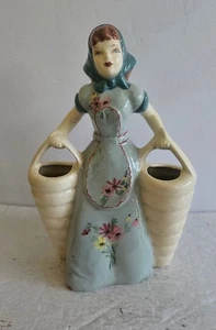 Mid Century California Pottery Weil Ware Ceramic Woman W/Baskets Planter 9 1/2” - Picture 1 of 4