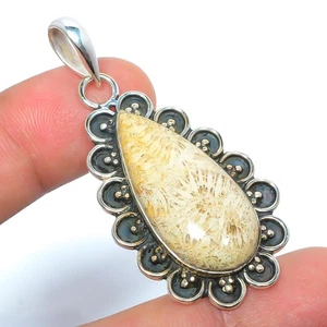 Fossil Koralle Edelstein versilbert Anhänger 2,07" T2758, Weihnachtsgeschenk - Bild 1 von 3