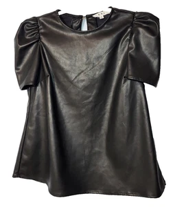 THML schwarz Kunstleder Puff Kurzarm Top Schlüsselloch hinten Größe Small Goth Punk - Bild 1 von 7