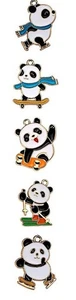 5 Cute Active Panda Gold Tone Charm Pendants with Enamel Detail - Picture 1 of 1