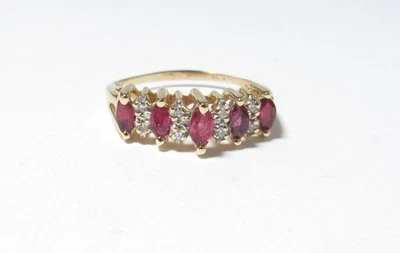 SOLID 14K GOLD RING W / RED NATURAL RUBIES & DIAMONDS - Image 1 of 4