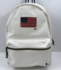 POLO RALPH LAUREN Backpack Laptop American Flag White Canvas USA Full Size NWT - Picture 1 of 24