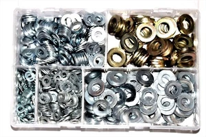 Assorted Box of QTY 1000 Flat Washers M5 M6 M8 M10 M12 BZP Form A AT114 - Picture 1 of 1