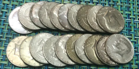 (Roll of 20) 40% silver clad Kennedy half dollars. Mixed dates halves 1965-1969 Cover