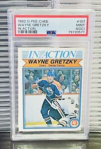 1982 OPC O-Pee-Chee Wayne Gretzky In Action Hockey Card #107 PSA 9 OC MINT HOF