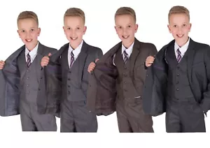 Boys Grey Suits 5 Piece Wedding Suit Page Boy Party Prom Suit 2-15 Years - Picture 1 of 13