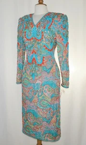 Jasdee Vintage Perlen & Pailletten Kleid Handarbeit & Handdruck auf Seidenstil 3073 - Bild 1 von 3
