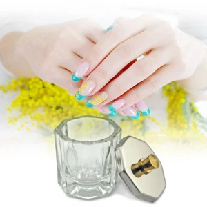 Glass Crystal Dappen Dish with Metal Lid Nail Art Acrylic Powder Nail Art Tools - Picture 1 of 7