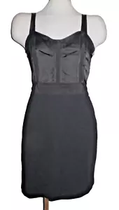 AQUA ~ Black Silk Charmeuse Bodice Ponte Skirt Sheath Party Dress M NEW - Picture 1 of 5