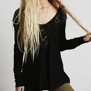 We The Free People Top Size XS Black Moonrise Cut Out Long Sleeve Thermal - Picture 1 of 20