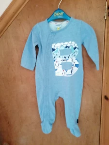 Baby Boys Blue-Marl Penguin B Sleepsuit by Baker By Ted Baker Age: 6-9 mths - Picture 1 of 8